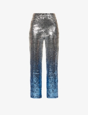 Amy Lynn Women's Silver Dua Ombré Sequin-embellished Straight-leg Mid-rise Woven Trousers