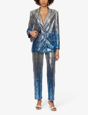 Shop Amy Lynn Women's Silver Dua Ombré Sequin-embellished Regular-fit Woven Blazer