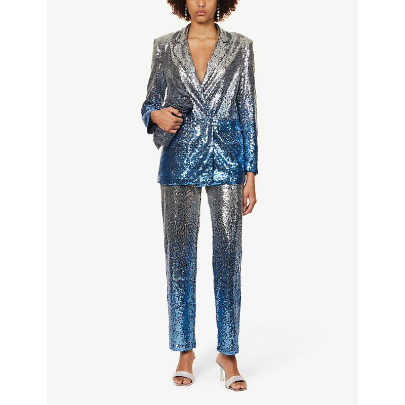 Shop Amy Lynn Dua Ombré Sequin-embellished Regular-fit Woven Blazer In Silver