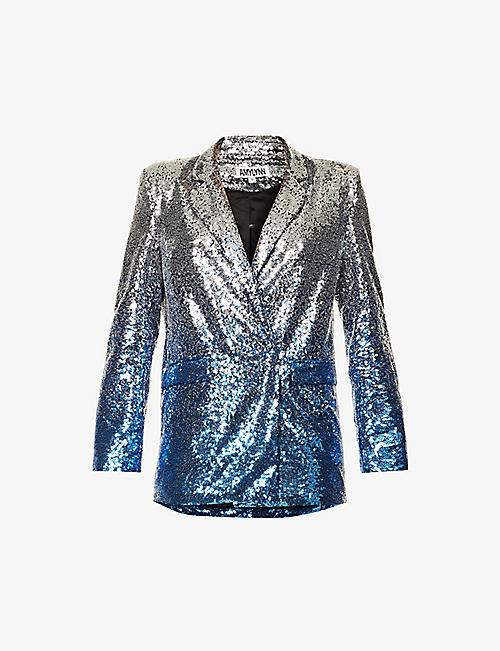 AMY LYNN: Dua Ombré sequin-embellished regular-fit woven blazer