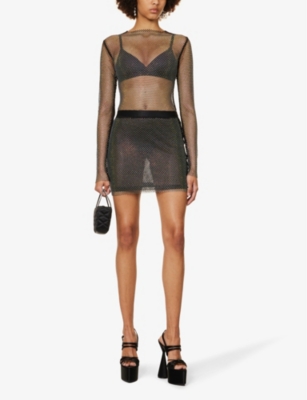Shop Amy Lynn Rhinestone-embellished Chainmail Mini Skirt In Black