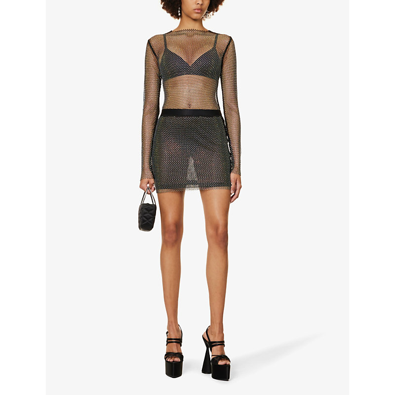 Shop Amy Lynn Women's Black Rhinestone-embellished Chainmail Mini Skirt