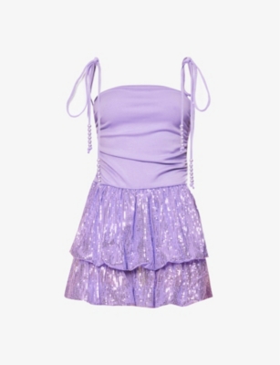 Amy Lynn Womens Lilac Sequin-embellished Ruched Stretch-woven Mini Dress In Pink/purple