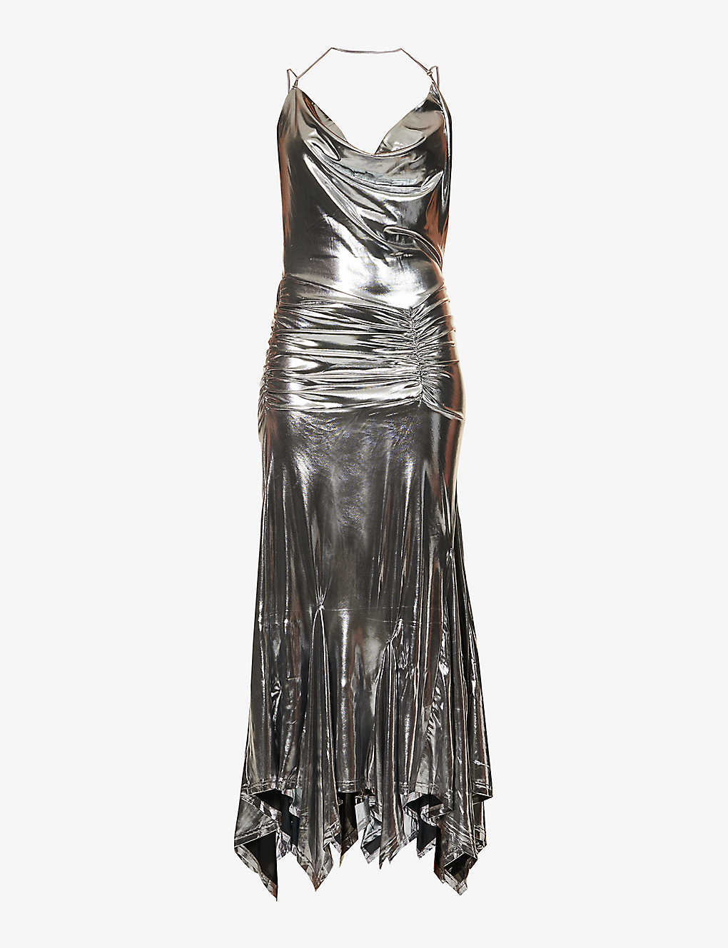 Amy Lynn Womens Silver Cowl-neck Metallic Stretch-woven Midi Dress