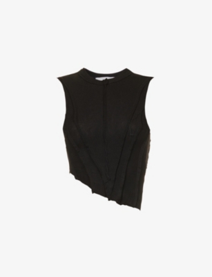 Sami Miro Vintage Asymmetric Stretch Mesh Tank Top In Black