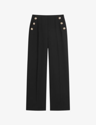Ted Baker Llaylat High Waisted Wide Leg Twill Trousers In Black