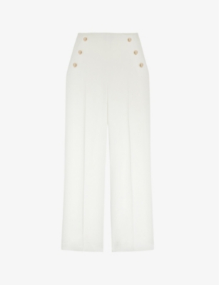 Ted Baker Llaylat Wide-leg Button-detail Twill Trousers In White