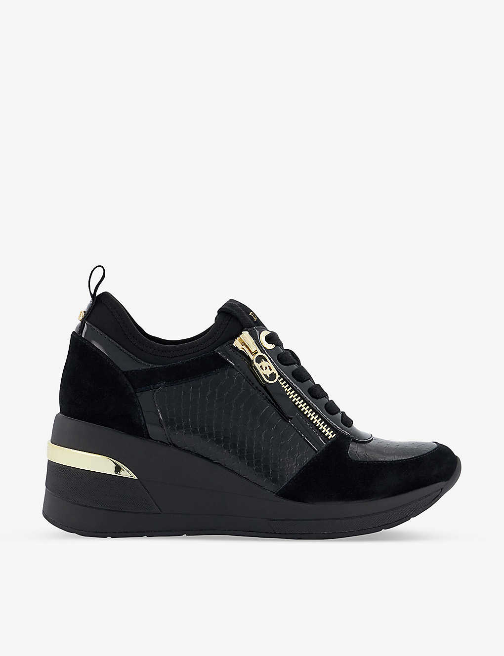 Dune Eilin Wedge-heel Leather Low-top Trainers In Black-leather Mix