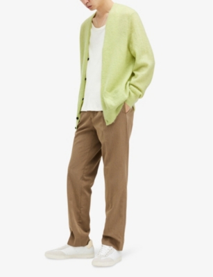 Shop Allsaints Mens Light Green Kennedy V-neck Brushed-knit Cardigan