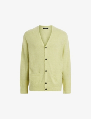 Shop Allsaints Kennedy V-neck Brushed-knit Cardigan In Light Green