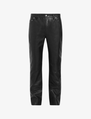 Allsaints Mens Black Lynch Mid-rise Straight-leg Leather Trousers