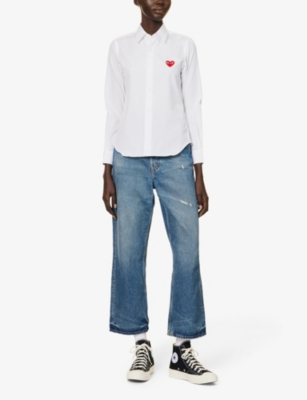 Shop Comme Des Garçons Play Comme Des Garcons Play Women's White Heart-appliqué Regular-fit Cotton Shirt