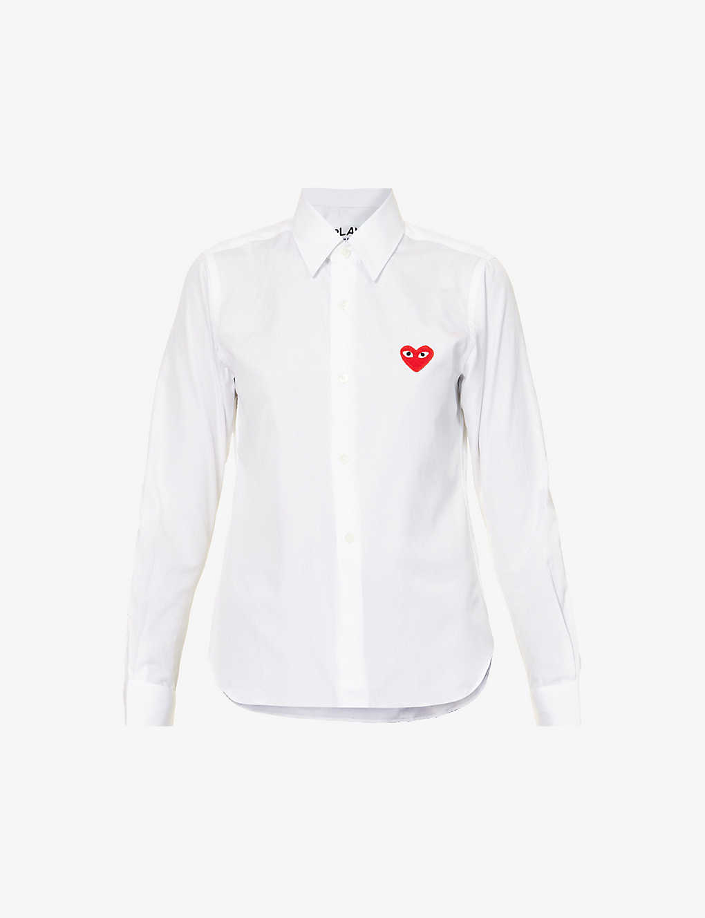 Shop Comme Des Garçons Play Comme Des Garcons Play Women's White Heart-appliqué Regular-fit Cotton Shirt
