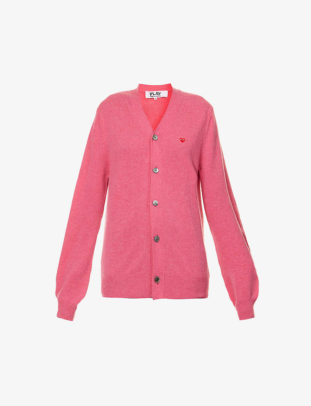 Comme Des Garçons Play Comme Des Garcons Play Womens Pink Heart-embroidered Regular-fit Wool Cardigan