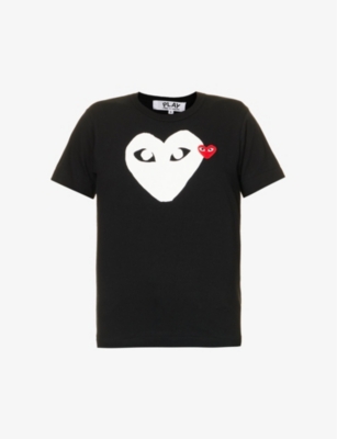 Comme Des Garçons Play Womens Heart-appliqué Regular-fit Cotton-jersey T-shirt Black