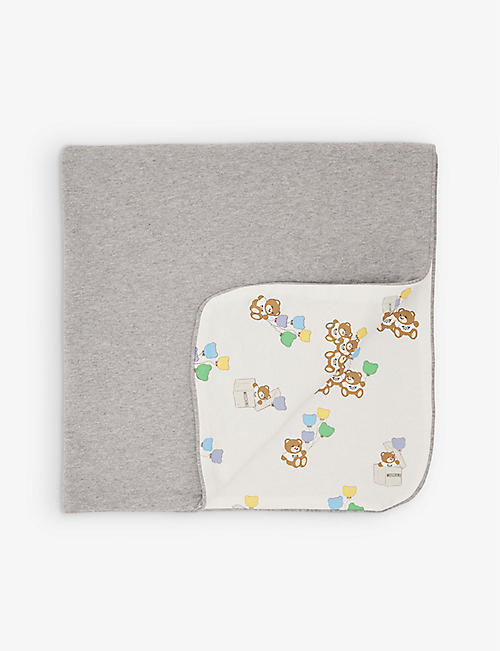 MOSCHINO: Teddy Bear-print logo-patch cotton-jersey baby blanket
