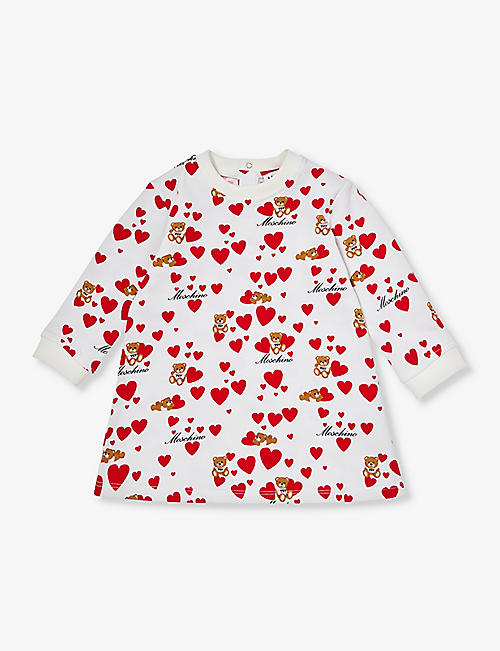 MOSCHINO: Heart-print long-sleeve stretch-cotton dress 3-36 months