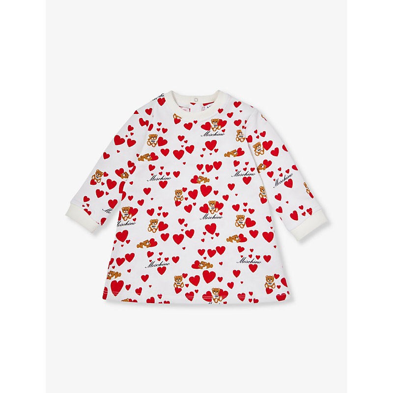 Moschino Babies' Fleece Dress With Print In White