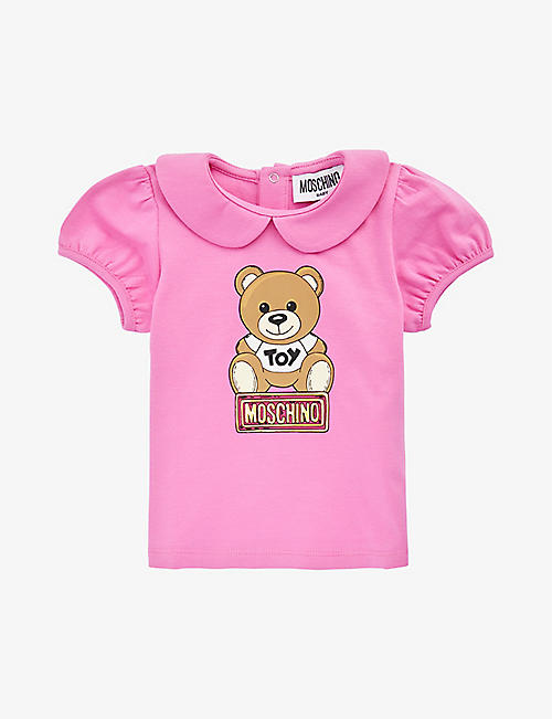 MOSCHINO: Logo-print stretch-cotton top 3 months-3 years