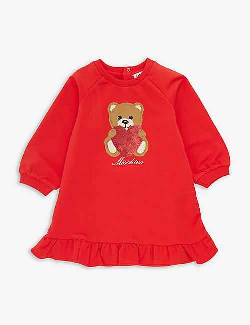 MOSCHINO: Teddy Bear-print sequined stretch-cotton dress 3 months-3 years