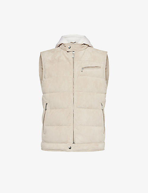 ELEVENTY: High-neck quilted leather-down vest