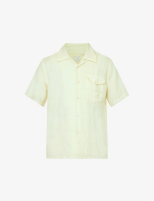 Eleventy Mens Light Yellow Split-hem Short-sleeved Relaxed-fit