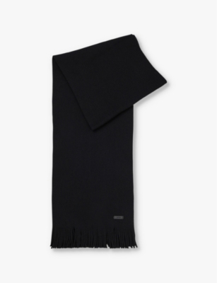 Hugo Boss Raschel-knit Scarf In Responsible Virgin Wool In Black