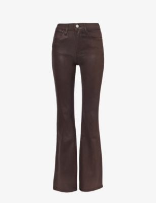 Frame Womens Espresso Coated Le High Flare Belt-loop High-rise Flared-leg Stretch-denim Jeans In Espresso Coated