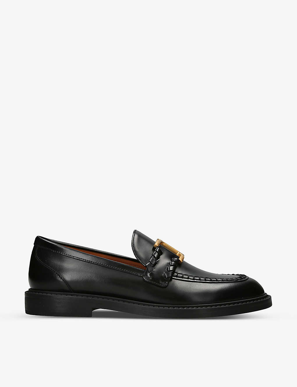 Shop Chloé Marcie Logo-plaque Leather Loafers In Black