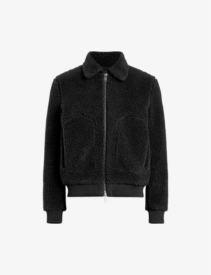 Allsaints Faux Shearling Buzz Bomber Jacket In Cinder Marl