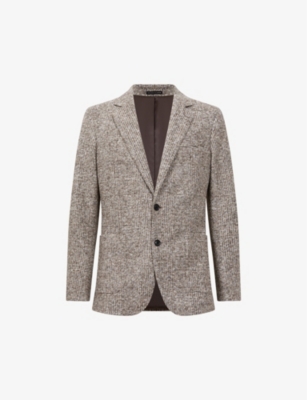 REISS REISS MEN'S GREY FEATHER SINGLE-BREASTED CHECKED WOOL-BLEND BLAZER