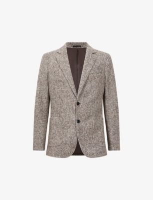 Reiss Grey Feather Slim Fit Wool-cotton Check Single Breasted Blazer In Grey