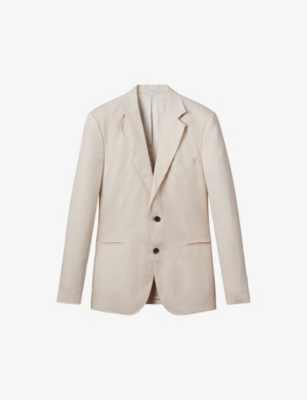 Reiss Mens Stone Kin Notch-lapel Slim-fit Single-breasted Linen Blazer