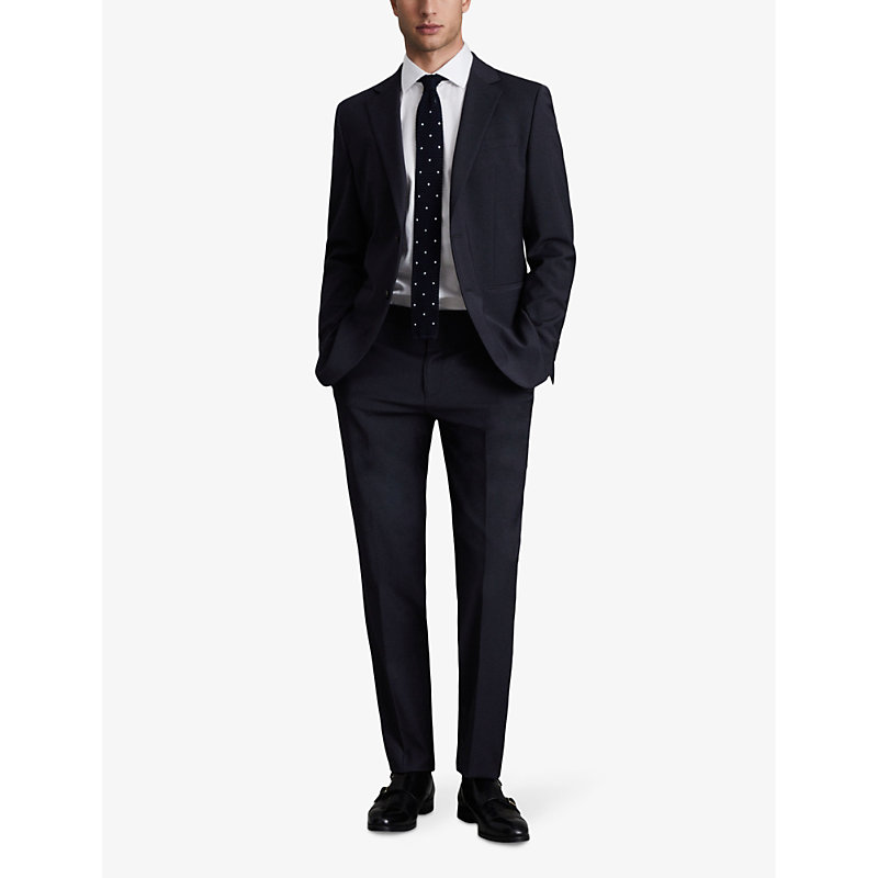 Shop Reiss Mens Navy Hope Modern-fit Mid-rise Wool-blend Trousers