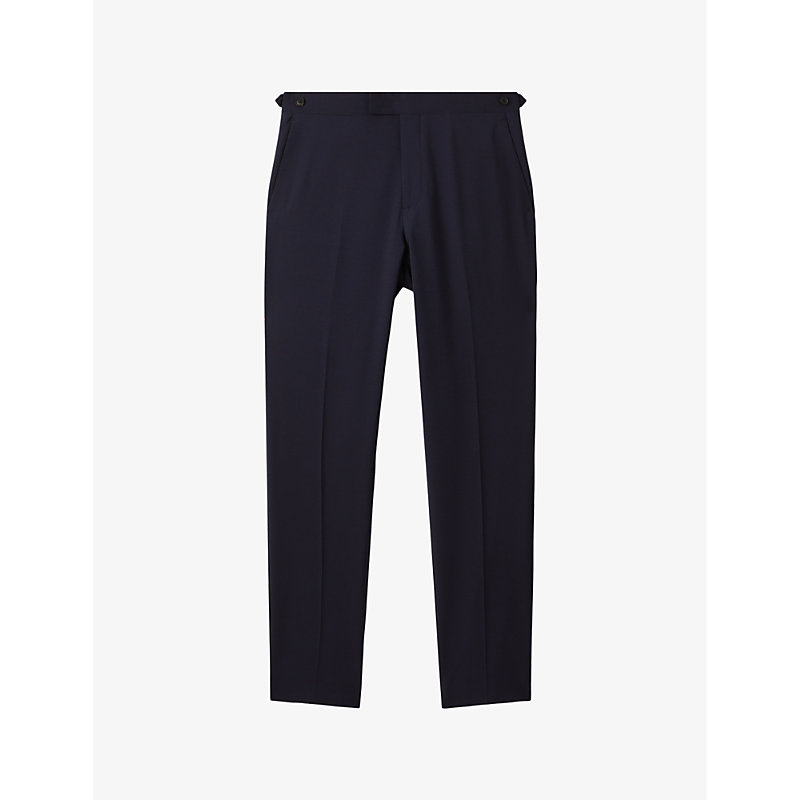 Shop Reiss Mens Navy Hope Modern-fit Mid-rise Wool-blend Trousers
