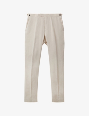 Reiss Mens Stone Kin Pressed-crease Slim-fit Linen Trousers