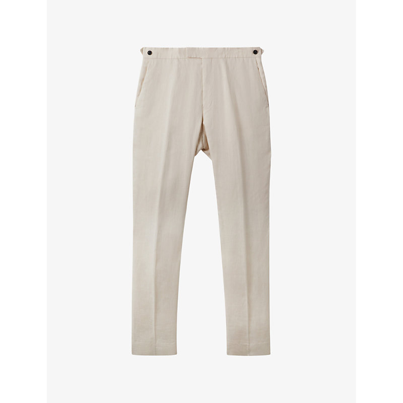 Reiss Mens Stone Kin Pressed-crease Slim-fit Linen Trousers
