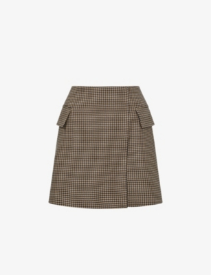 Reiss Black/camel Wool Dogtooth Mini Skirt In Black/camel