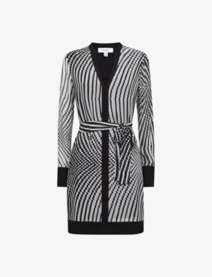 Reiss Black/white Tia Check Belted Mini Dress In Black