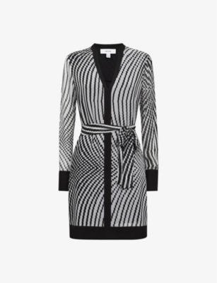 REISS REISS WOMEN'S BLACK/WHITE TIA CHECK-PATTERN WOVEN MINI DRESS