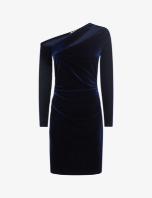 REISS REISS WOMEN'S NAVY CAMILLA ASYMMETRIC VELVET MINI DRESS