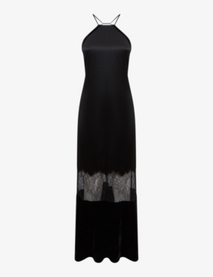 REISS REISS WOMEN'S BLACK JANELLE LACE-PANEL WOVEN MAXI DRESS