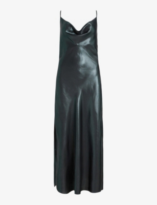 allsaints hadley metallic dress Hadley Metallic Midi Slip Dress DEEP GREEN