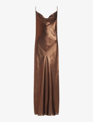 rose gold satin slip dress MIREILLE BUST-SUPPORT LONG SILK GOWN IN ROSE GOLD | CULT MIA main image 1