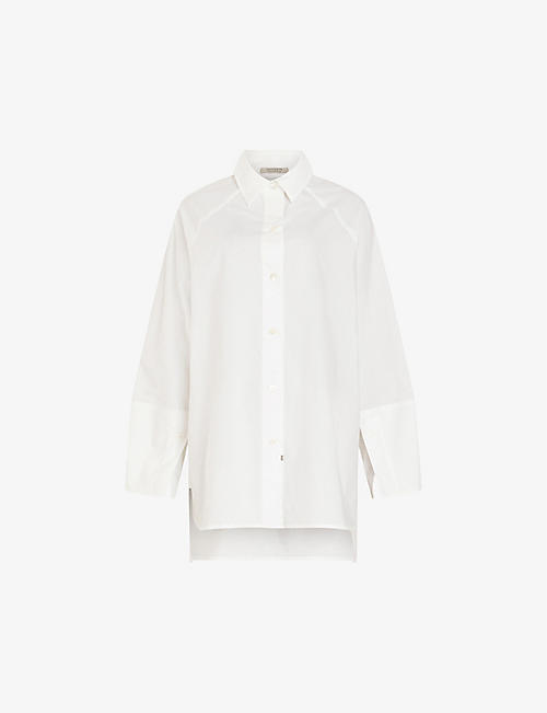 ALLSAINTS: Evie logo-print relaxed-fit organic-cotton shirt
