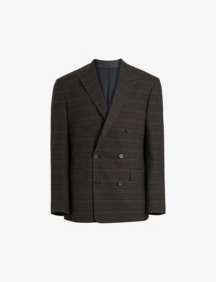 ALLSAINTS ALLSAINTS MEN'S BROWN SPICA CHECKED DOUBLE-BREASTED STRETCH-WOVEN BLAZER