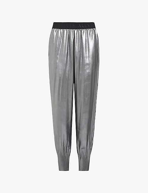 ALLSAINTS: Nala metallic tapered high-rise woven trousers
