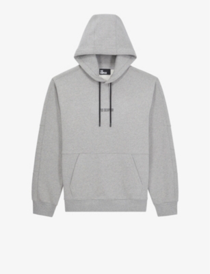 The Kooples Mens Grey Melange Logo-print Relaxed-fit Cotton Hoody