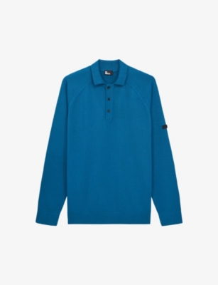 The Kooples Mens Medium Blue Regular-fit Long-sleeve Knitted Polo