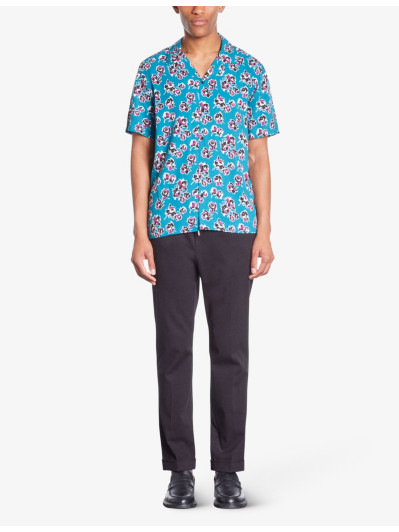 The Kooples Mens Pink - Blue graphic-print Short-Sleeve Woven Shirt L